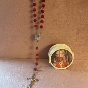 Pope Francis rosary in rose-scented wood with cross of the good shepherd